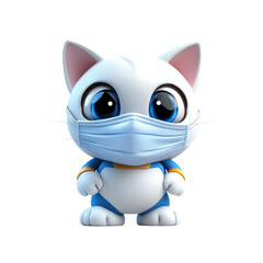 Adorable 3D Cartoon Cat Wearing a Protective Face Mask