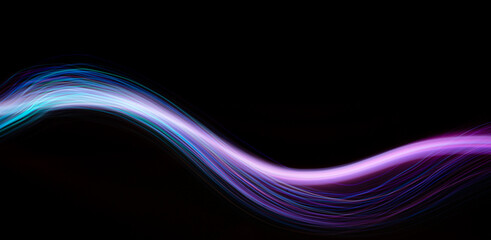 Abstract modern technology banner design. Digital neon lines on black background. High quality photo