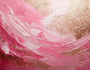 Fototapeta premium Abstract pink pastel white oil painting paint brush with glittery gold flakes texture 3d background wallpaper backdrop abstract valentines day romantic sweet lovely cute