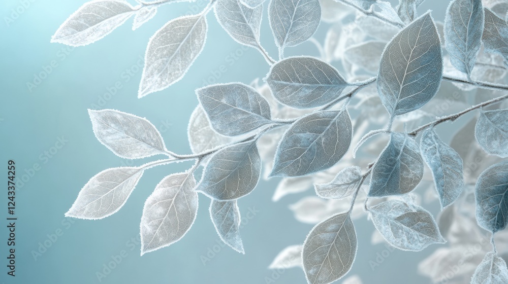 Leinwandbilder delicate silver leaves with frosted edges creating a serene atmosphere in soft lighting