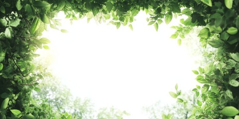 Fototapeta premium Lush Green Leaves Frame Bright Background