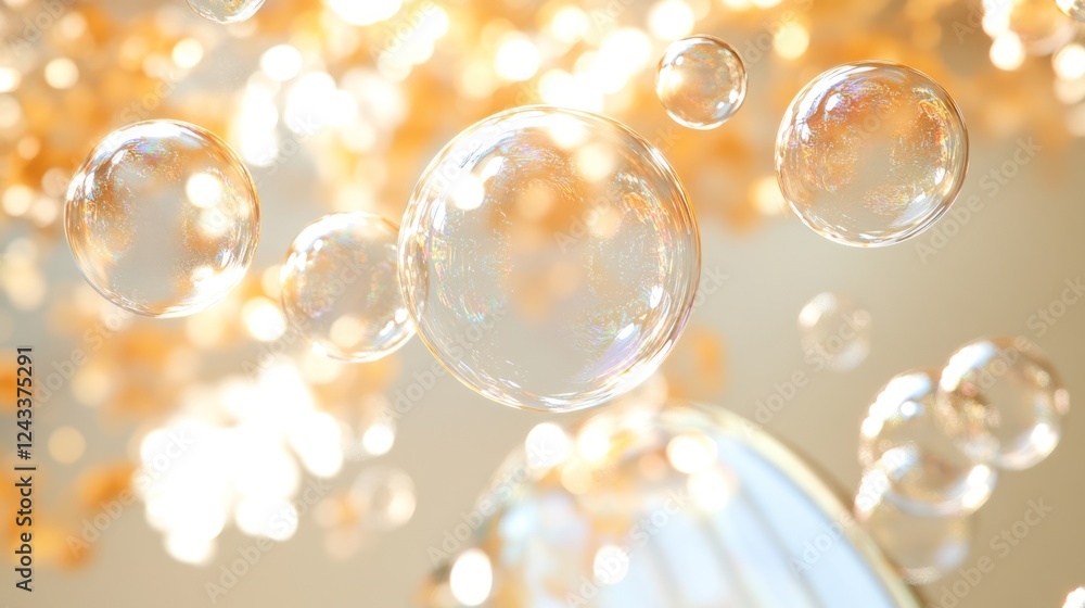 Aufkleber bubbles floating in sunlight create a magical atmosphere in a bright indoor setting. generative ai