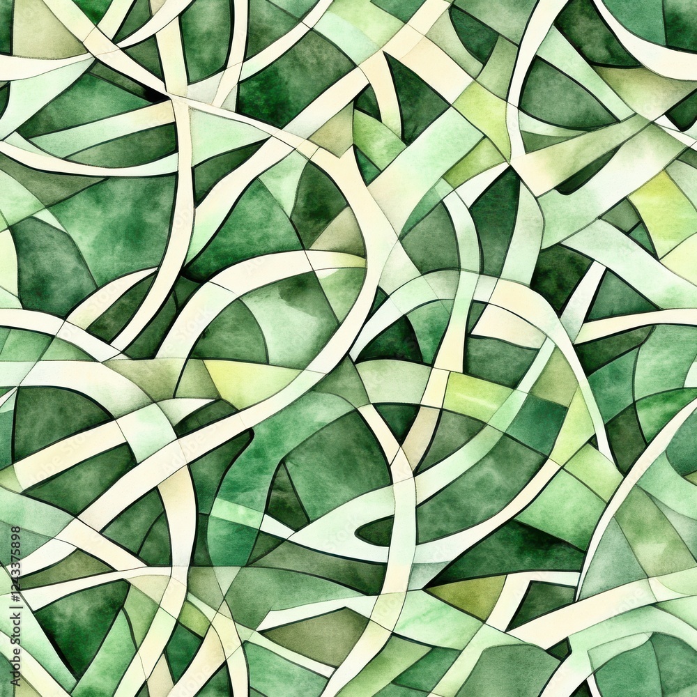 Leinwandbilder intricate doodle of swirling green patterns showcasing dynamic shapes and fluid lines