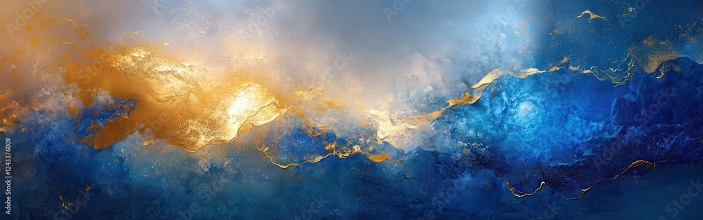 Poster vibrant abstract bokeh with a blend of gold and blue colors creates a mesmerizing visual effect
