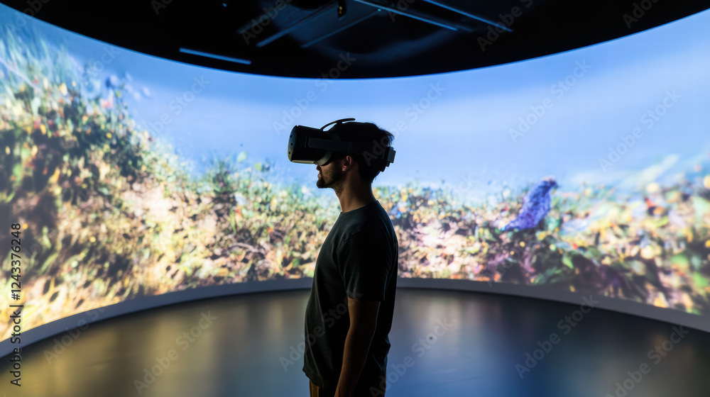 Aufkleber person exploring virtual reality learning environment with immersive visuals. scene showcases vibran