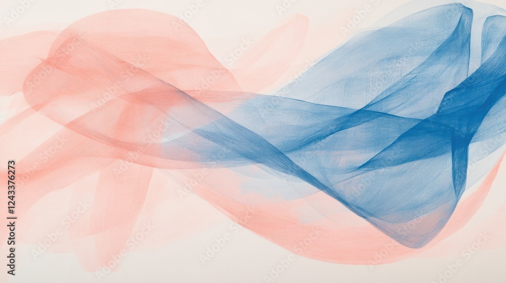 Poster translucent pencil strokes create an abstract blend of soft pink and blue tones on a light backgroun