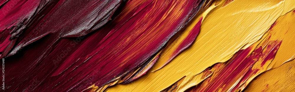 Poster rich burgundy and gold abstract brushwork creates a striking textured composition with depth and mov