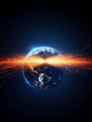 Obraz premium Global Network Connection - A vibrant image depicting Earth with streams of light representing global connectivity and data flow.
