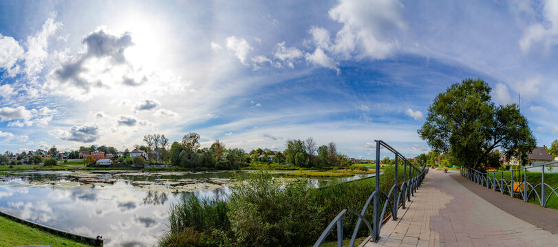 Panorama of Bannyi Pond in Sergiev Posad,  Moscow region, Russia. 