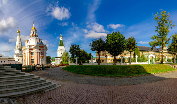 Panorama of Holy Trinity-Sergius Lavra with  Smolensk church, Kalichya tower and Royal chambers. Sergiev Posad, Russia