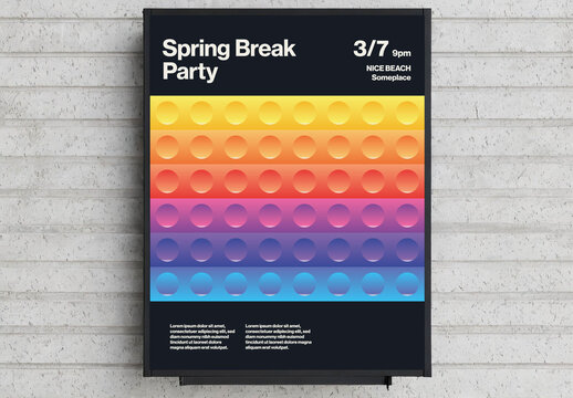 Spring Break Party Poster Template with 3D circles
