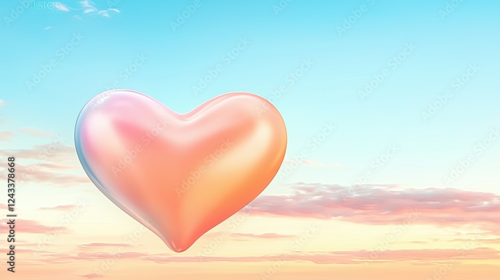 Poster fluid ombre contemporary, soft ombre heart shape floating in a sky with gentle transition of colors