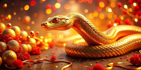 Fototapeta premium Elegant Golden Snake Lunar New Year Design - High Resolution Stock Photo