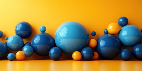 Naklejka premium Abstract 3D Rendering: Blue and Orange Spheres on Yellow Background