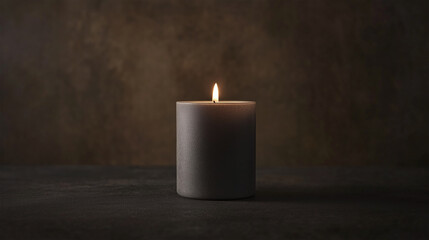 A candle is lit and sitting on a table