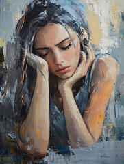 Portret samotnej kobiety, malarstwo olejne, dekoracja generative ai 