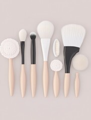 Elegant Makeup Brush Set - A collection of ten stylish makeup brushes with blush and foundation brushes, presented against a light-grey background.  Perfect for beauty bloggers and makeup artists.