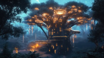 Luminescent Treetop City: A Futuristic Eden