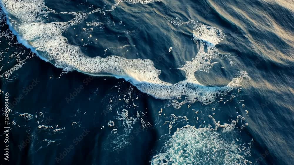 Poster Waves crashing on the shore at sunset create a mesmerizing view of ocean texture and colors