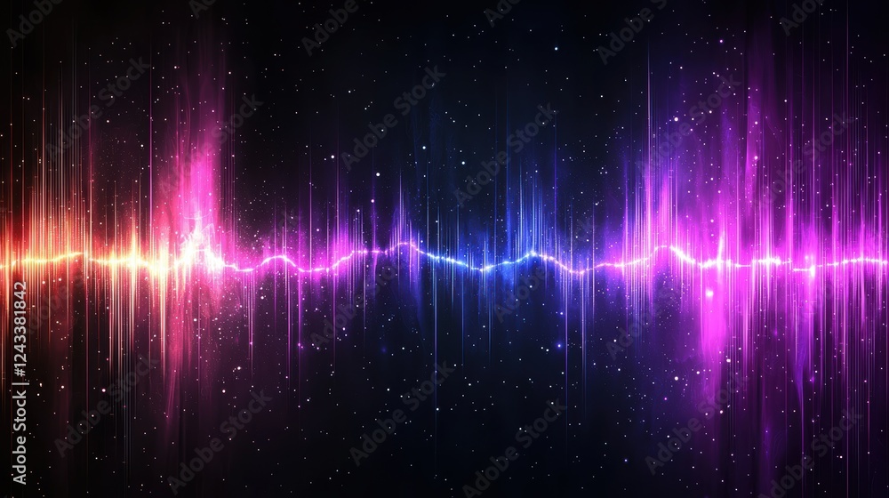 Aufkleber futuristic design with glowing data stream in vibrant colors and starry background
