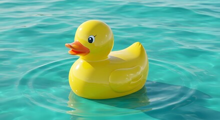Yellow Rubber Duck Floating on Turquoise Water