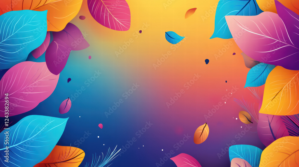 Poster vibrant autumn scene with colorful leaves falling against gradient background, creating warm and inv