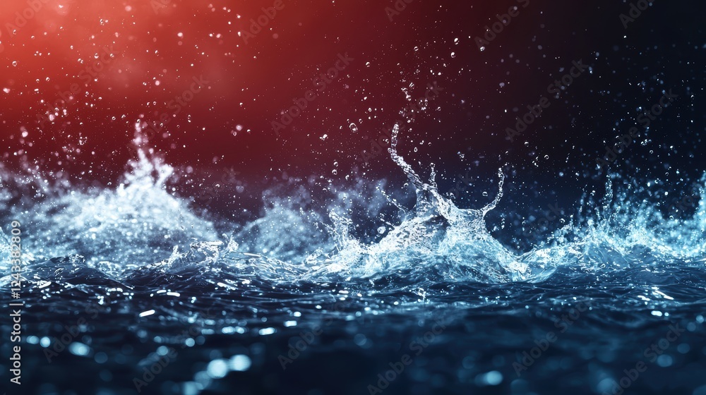 Poster vibrant fusion of colorful waves and water droplets with dynamic energy in abstract background