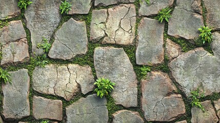 Obraz premium Weathered concrete texture with moss and cracks enhances natural beauty in outdoor setting