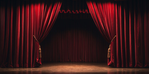 Empty Stage with Red Curtains

