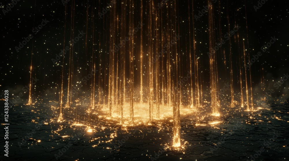 Poster creative visualization of urban structures with golden luminescent effects and depth