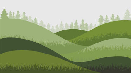 Obraz premium Rolling Green Hills and Forest Landscape