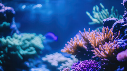 Fototapeta premium vibrant underwater scene with colorful coral reefs and marine life, showcasing variety of textures and hues in serene aquatic environment