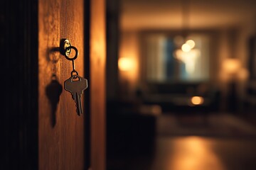 Colorful Coins in a Jar with Flowers, Celebrating Savings, Open door to a new home with key and home shaped keychain. Mortgage, investment, real estate, property and new home concept