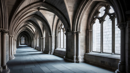 Obraz premium A gothic architectural theme in a catholic church or cathedral, with ornate stone patterns and detailed sculptural elements, typical of Gothic design, showing signs of age and weathering