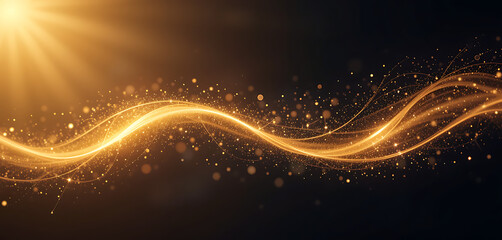 Obraz premium Abstract golden gradient gold dark and light shimmering sequence minimalist , luxurious celebration theme, dark golden background, glowing, sparkling, blinking lights treasures field, 