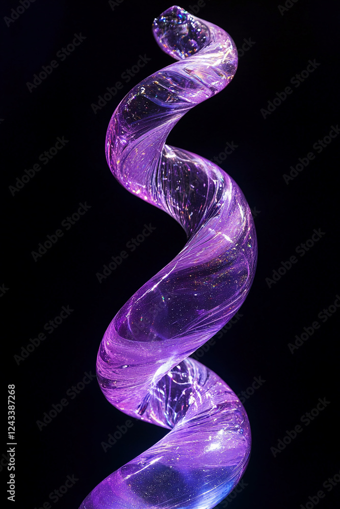 Poster Close-up image of a glowing purple swirl, showcasing a dynamic, abstract design with fluid motion, shining lights, and intricate details on a black background.