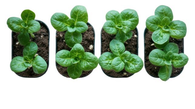 Growing healthy spinach plants home garden indoor isolated on transparent background
