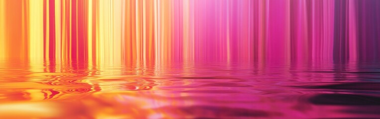Surreal gradient of magenta and orange hues reflected in tranquil water at dusk