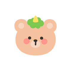 Korean Style Bear Head Cartoon with Yellow Monster Horns