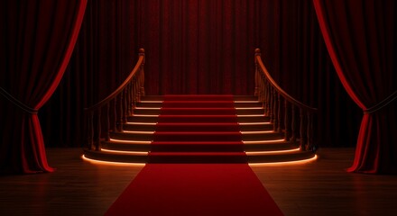 Fototapeta premium Red Carpet Grand Staircase Elegant 3d Render