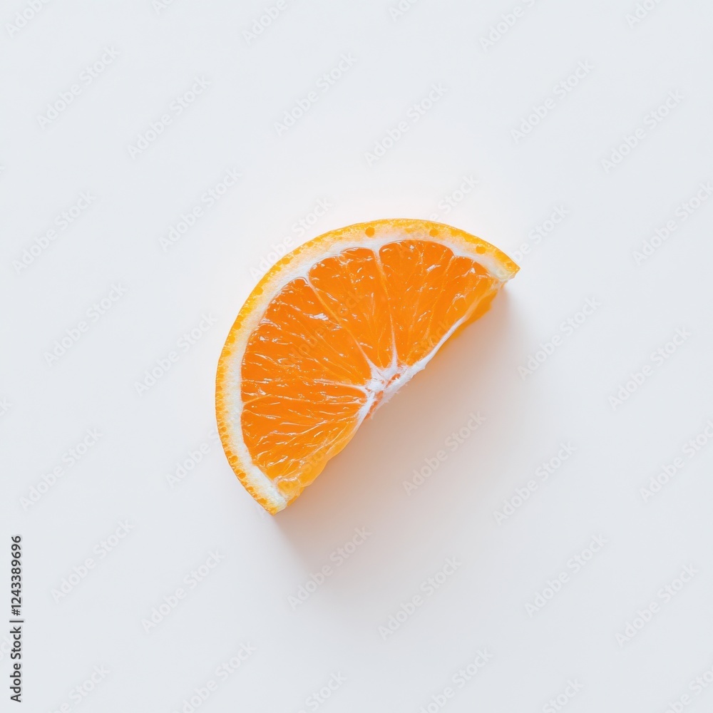 Poster fresh orange slice showcases vibrant color and juicy texture on a smooth white background during day