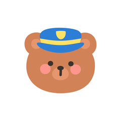Korean Style Bear Head Cartoon with Blue Pilot Hat