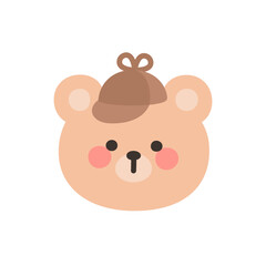 Korean Style Bear Head Cartoon with Brown Detective Hat