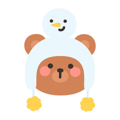 Korean Style Bear Head Cartoon with Cozy Snowman Hood