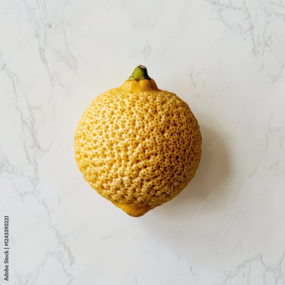 Poster fresh lemon with bright yellow peel on a marble surface showcasing its texture and color in natural 