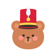 Korean Style Bear Head Cartoon with Red and Gold Nutcracker Hat