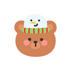 Korean Style Bear Head Cartoon with Cute Snowman Hat