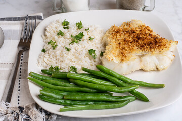 baked haddock fillet with rice and beans