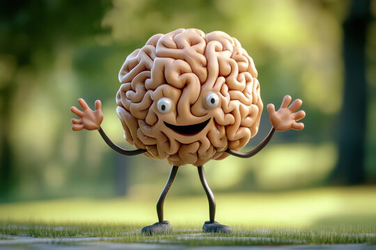 a cute brain character with hands and legs