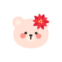 Korean Style Bear Head Cartoon with Red Poinsettia Flower Hat